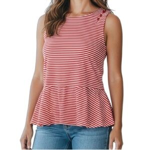 Anthropologie Postmark Antonia Striped Sleeveless Knit Peplum Top Size L